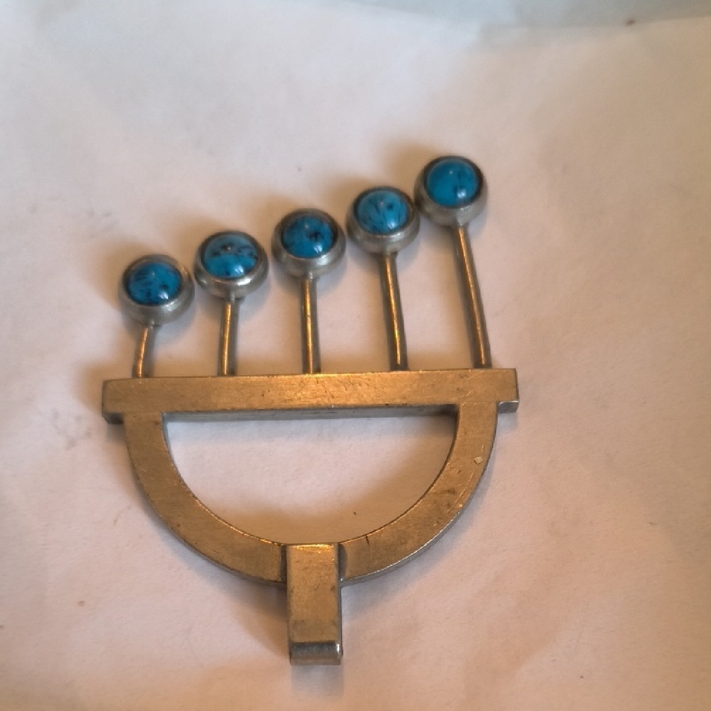 Georg Jensen Silver-Tone Pendant with Blue Cabochons Serial Number 291 To Verify